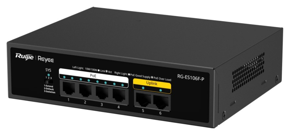 SWITCH RUIJIE UNMANAGED 8 PUERTOS GIGABIT POE 1 SFP BLACK - detalle