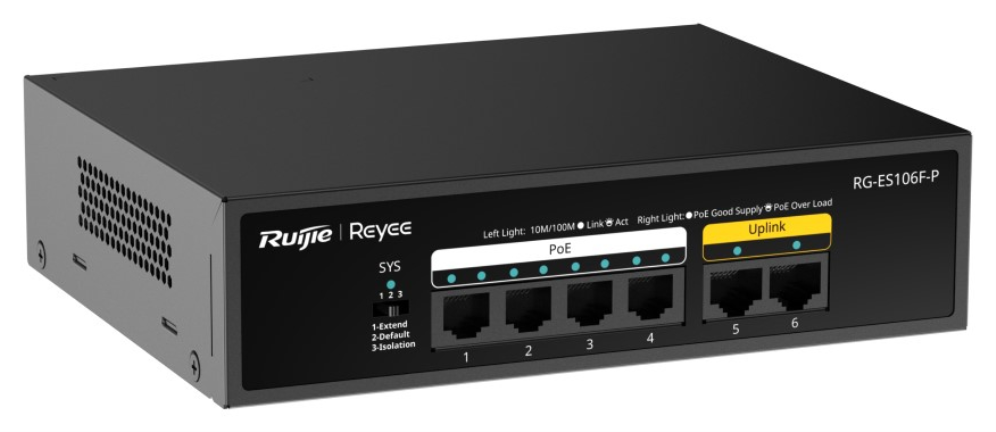 SWITCH RUIJIE UNMANAGED 8 PUERTOS GIGABIT POE 1 SFP BLACK - detalle