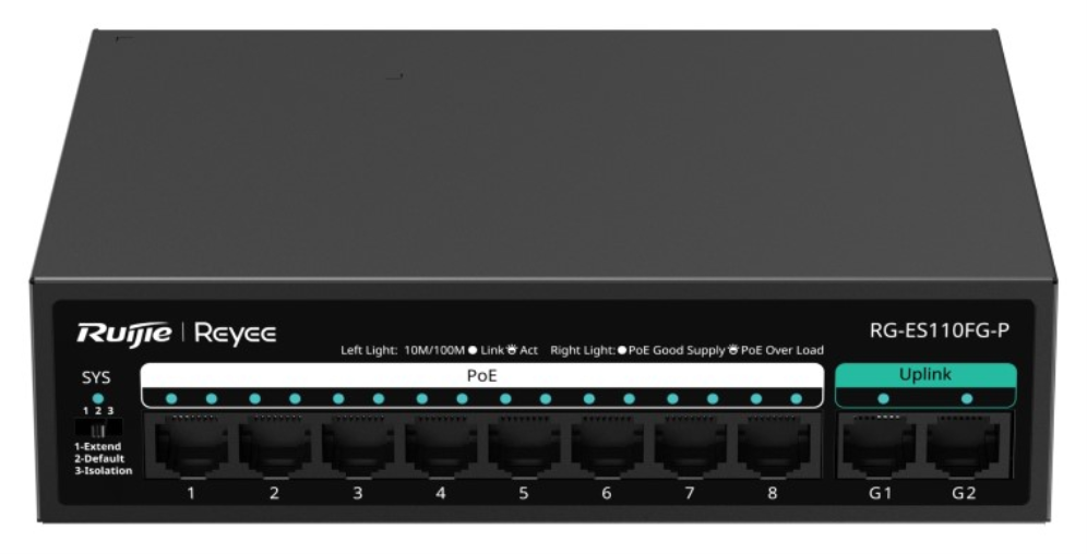 SWITCH RUIJIE UNMANAGED 8 RJ45 POE 1 SFP COMBO