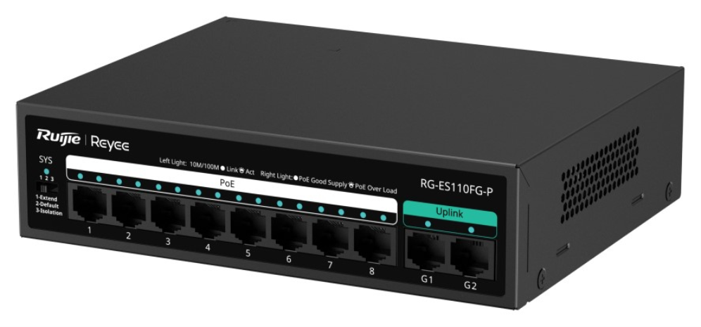 SWITCH RUIJIE UNMANAGED 8 RJ45 POE 1 SFP COMBO - detalle