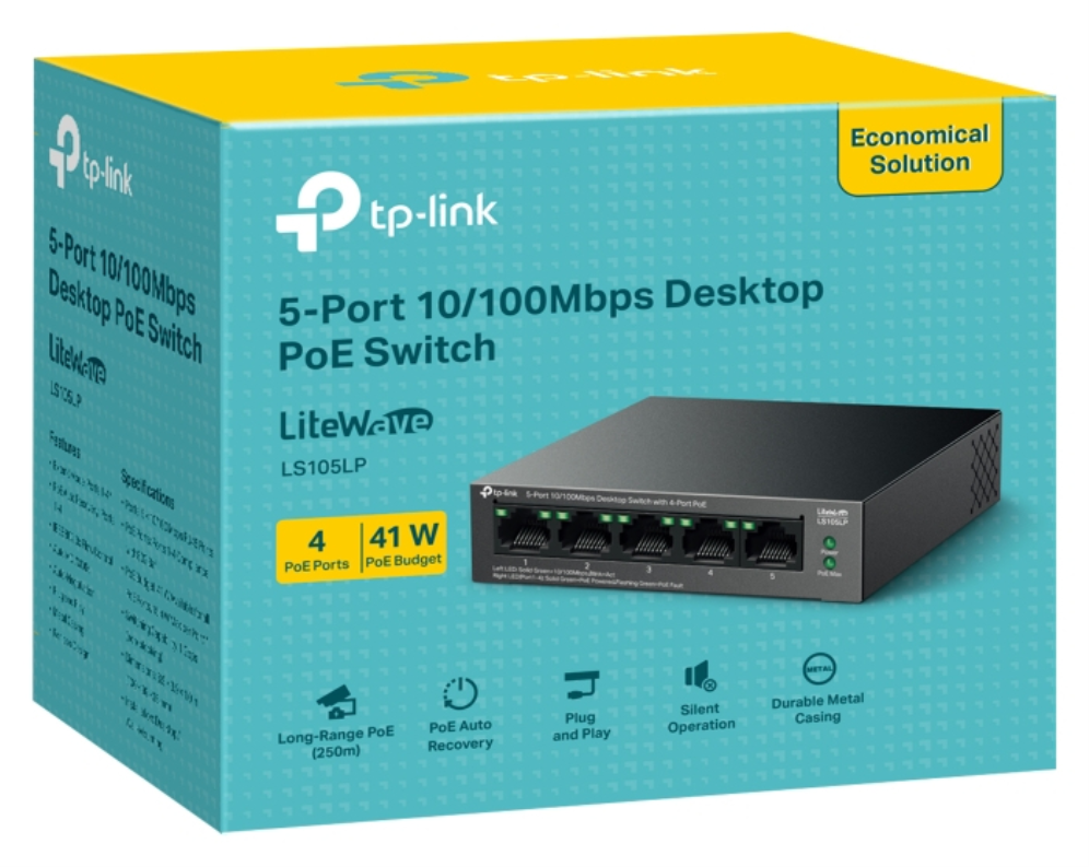 SWITCH TP-LINK LS105LP 5 PUERTOS 10/100 4 PUERTOS POE+ - detalle