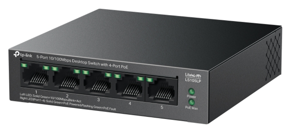 SWITCH TP-LINK LS105LP 5 PUERTOS 10/100 4 PUERTOS POE+ - detalle