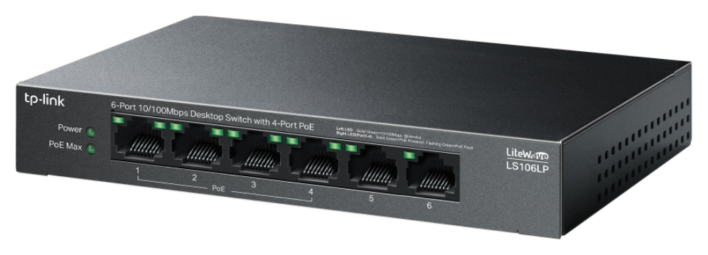 SWITCH TP-LINK LS106LP 6-PUERTOS 10/100 4-PUERTOS POE+ - detalle