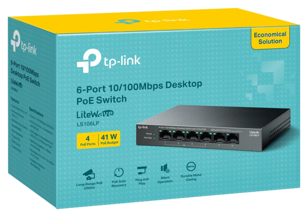 SWITCH TP-LINK LS106LP 6-PUERTOS 10/100 4-PUERTOS POE+ - detalle