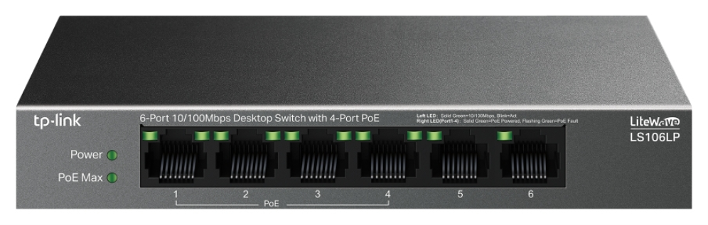 SWITCH TP-LINK LS106LP 6-PUERTOS 10/100 4-PUERTOS POE+