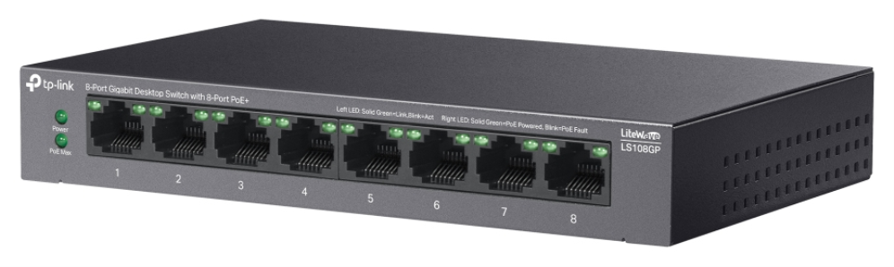 SWITCH TP-LINK LS108GP 8 PUERTOS GIGABIT DESKTOP POE+ - detalle