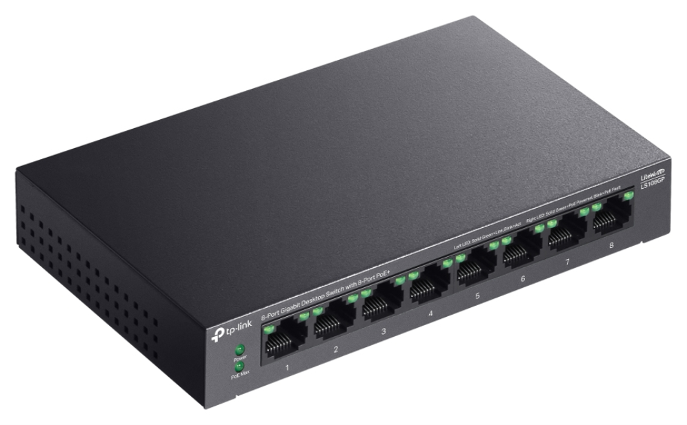 SWITCH TP-LINK LS108GP 8 PUERTOS GIGABIT DESKTOP POE+ - detalle