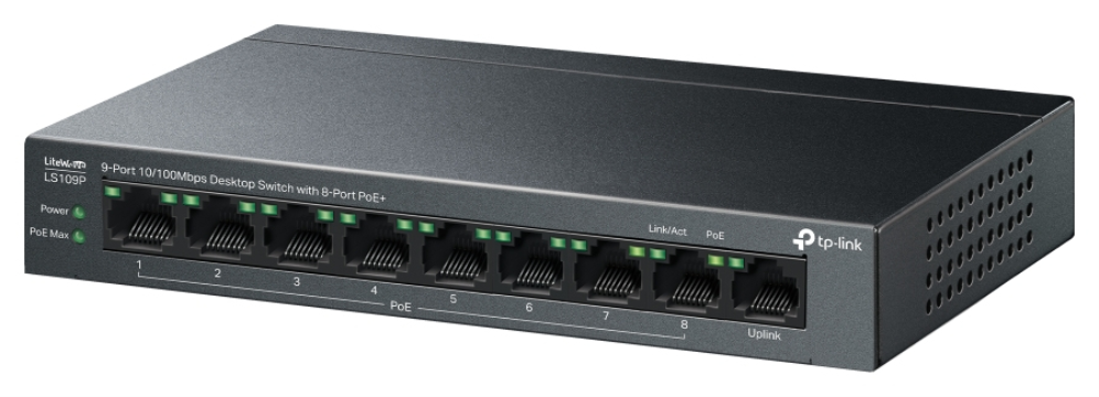 SWITCH TP-LINK LS109P 9 PUERTIOS 10/100 8 PUERTOS POE+ - detalle