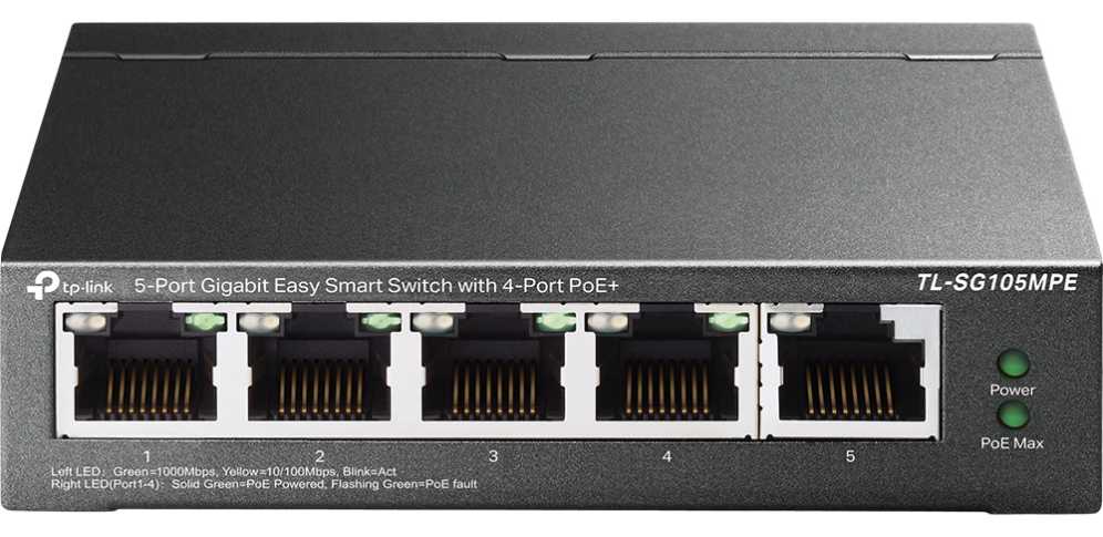 SWITCH TP-LINK PROFESSIONAL 5 PORT GIGABIT EASY SMART 4 PORT POE+ - detalle