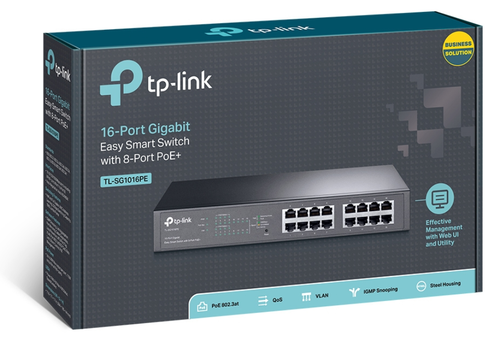 SWITCH TP LINK TL-SG1016PE / EASY SMART 16x1G (8xPOE+), 110W - detalle
