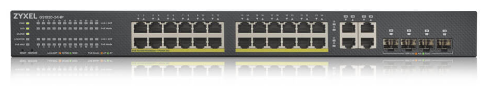 SWITCH ZYXEL 28 PUERTOS SMART MANAGED SERIE GS POE 24X GB COBRE 4X GB DUAL - detalle