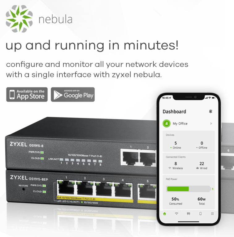 SWITCH ZYXEL GS1915-8EP 8-PORT GBE POECPNTSMART HYBRID MODE SWITCH - detalle