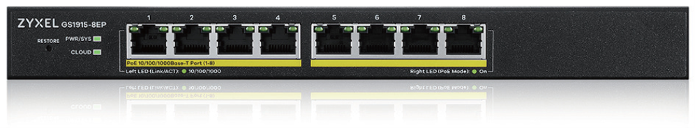 SWITCH ZYXEL GS1915-8EP 8-PORT GBE POECPNTSMART HYBRID MODE SWITCH