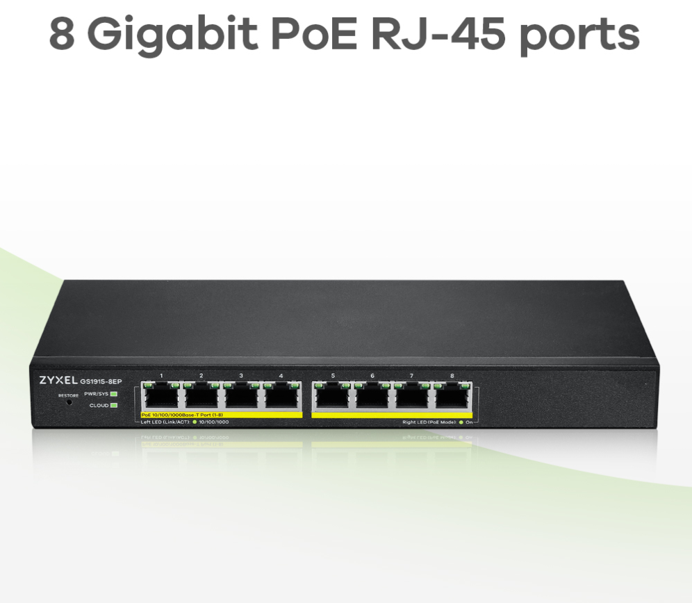 SWITCH ZYXEL GS1915-8EP 8-PORT GBE POECPNTSMART HYBRID MODE SWITCH - detalle