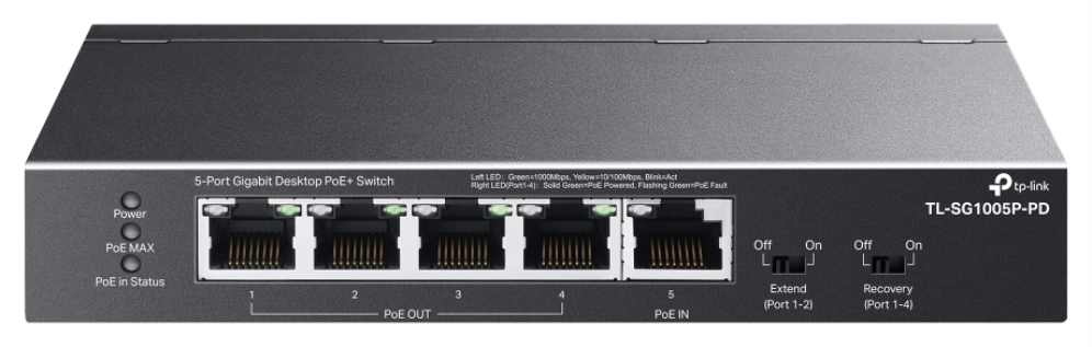 SWITHC TP-LINK TL-SG1005P-PD GIGA 4-PORT POE+ 1-PORT POE++REQUIERE POE ADICIONAL
