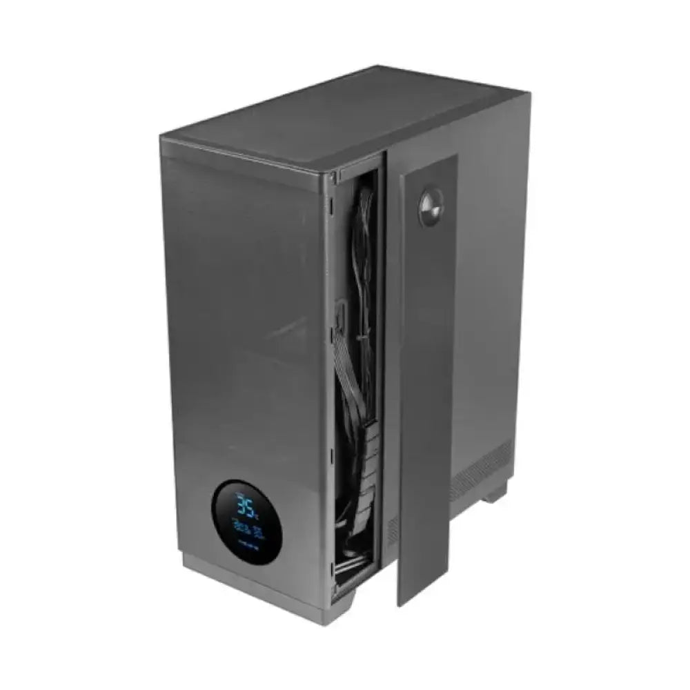 Caja ATX TACENS Ventis con ventiladores negros de 120mm, para minitorre y microtorre, vista frontal con ventiladores en posición.