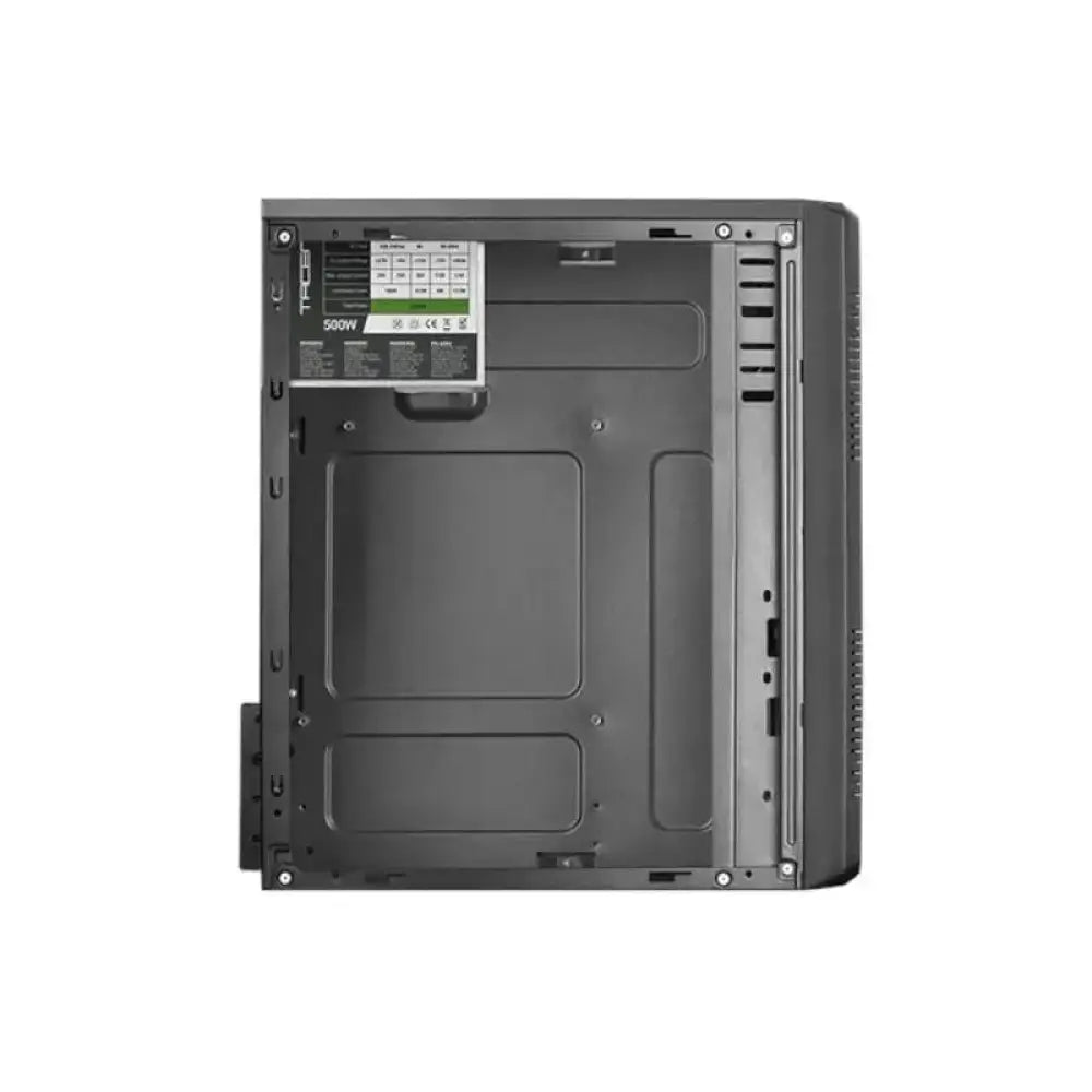 Fuente de alimentación TACENS Micro-ATX ACM500 de 500W en una torre mini y micro, vista desde el lateral.
