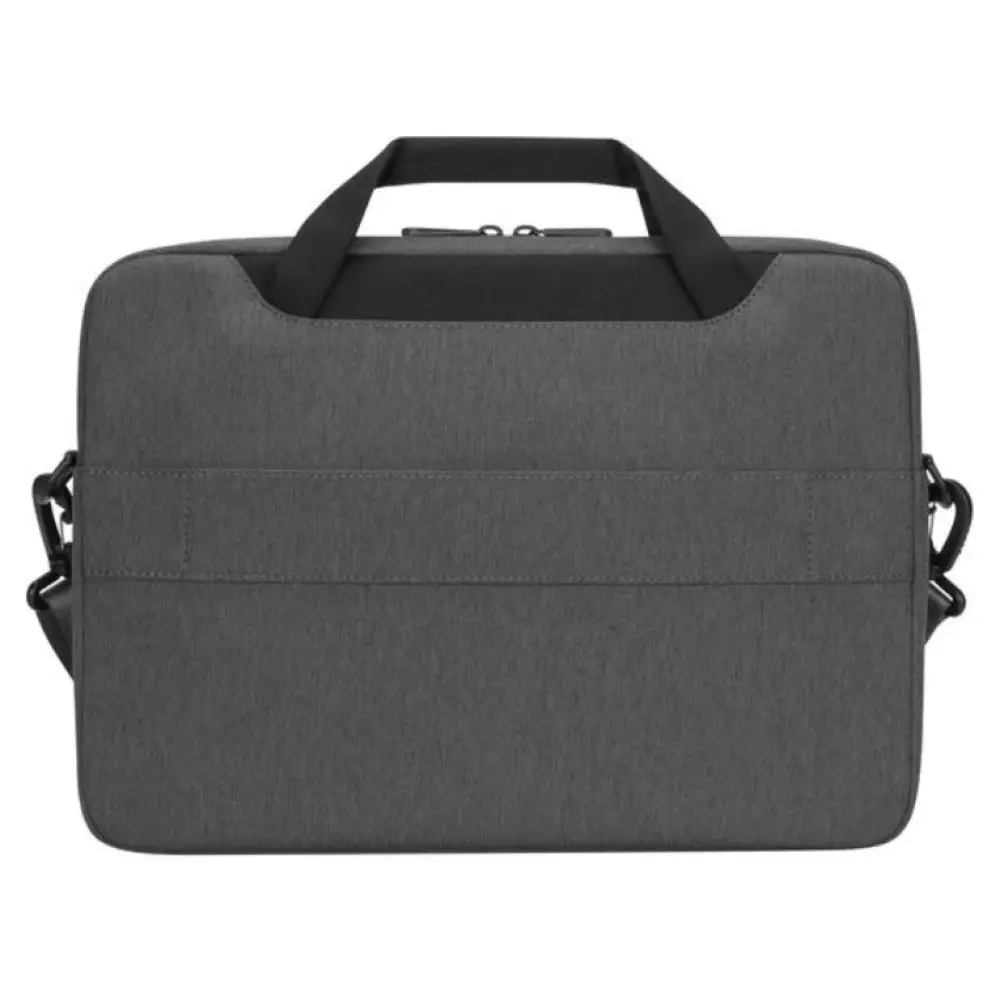Maletín Targus Cypress EcoSmart para portátil de 15.6 pulgadas en color gris, con compartimentos y diseño resistente.