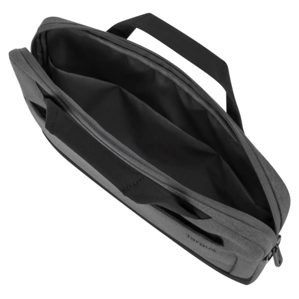 Maletín Targus Cypress EcoSmart para portátil de 15,6 pulgadas, color gris, con compartimentos y asa resistente para transporte.