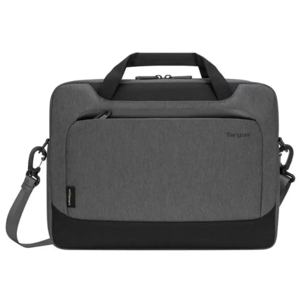 Maletín Targus Cypress EcoSmart para portátil de 15.6" en color gris, con compartimentos y asa para transporte cómodo.