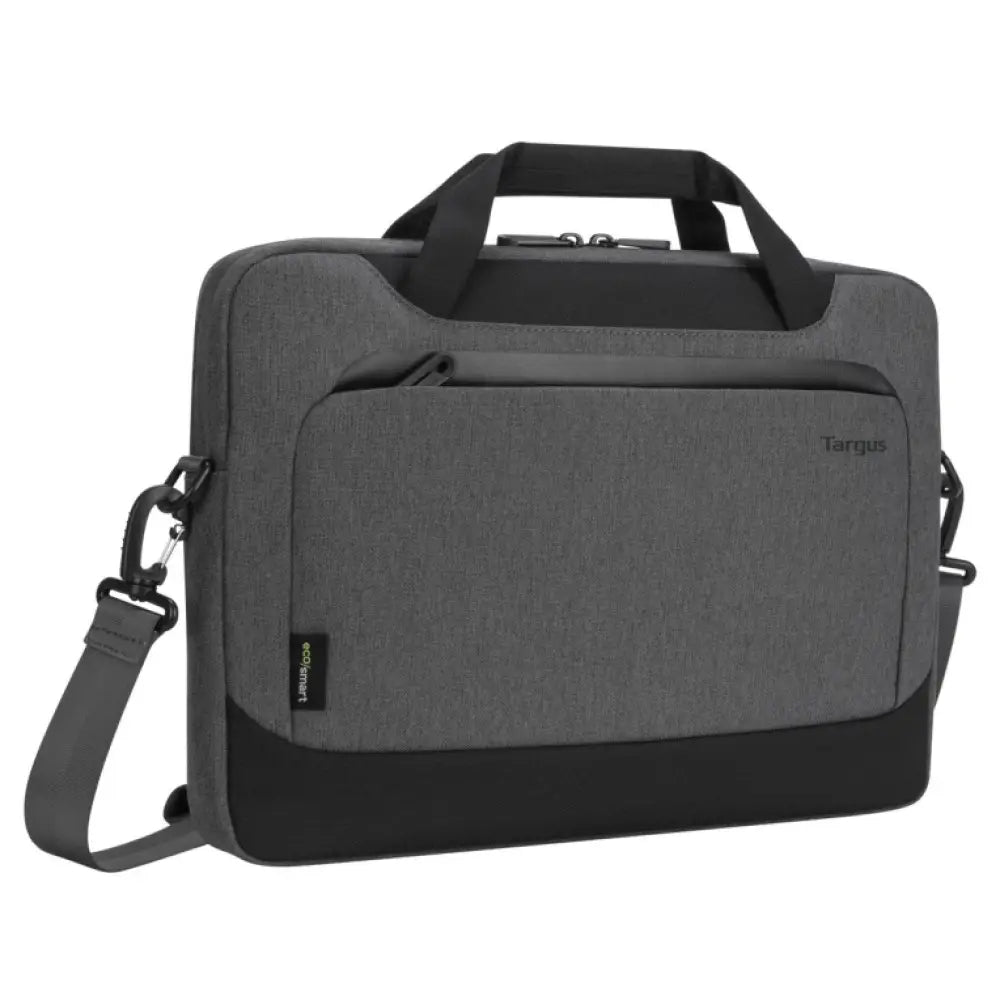 Maletín Targus Cypress EcoSmart para portátil de 15.6 pulgadas, en color gris, con compartimentos y asas cómodas.