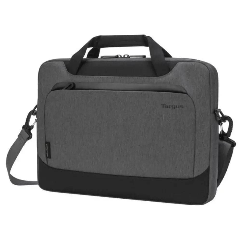 Maletín Targus Cypress EcoSmart para portátil de 15.6 pulgadas en color gris, con compartimentos para accesorios y diseño resistente