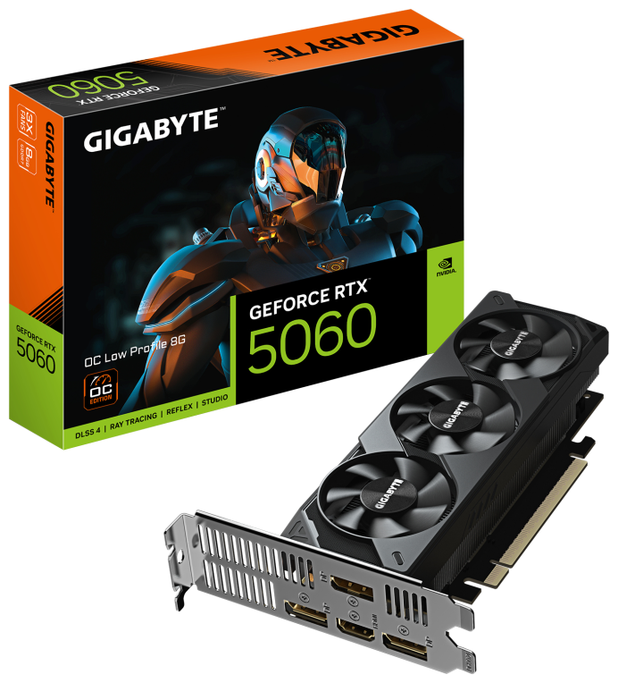 GIGABYTE GeForce RTX 5060 OC Low Profile 8G Tarjeta Gráfica - 8GB GDDR7. 128bit. PCI-E 5.0. 2512 MHz Frecuencia del núcl