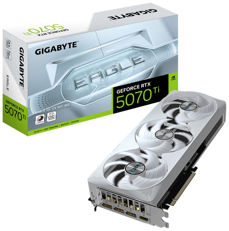 GIGABYTE GeForce RTX 5070 Ti EAGLE OC ICE SFF 16G Tarjeta Gráfica - 16GB GDDR7. 256 bits. PCI-E 5.0. 2542 MHz Core Clock