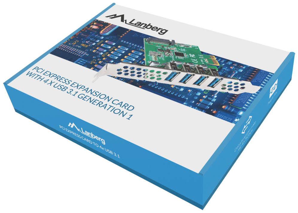 TARJETA PCI EXPRESS LANBERG X1 A 4X USB-A 3,1 GEN1 LOW PROFILE - detalle