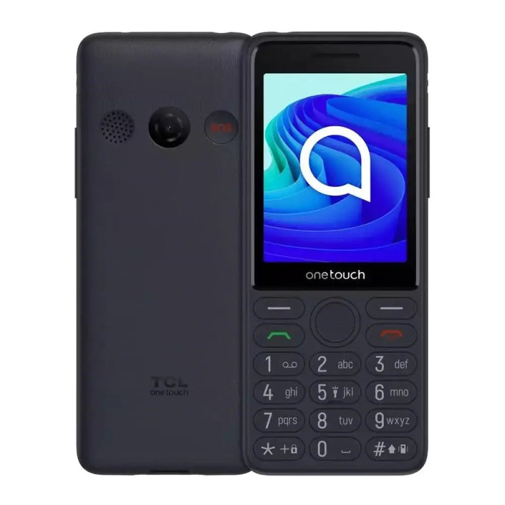 Teléfono móvil senior TCL One Touch 4G 4042s con pantalla de 2.8 pulgadas en color Dark Night, diseñado para usuarios mayores.