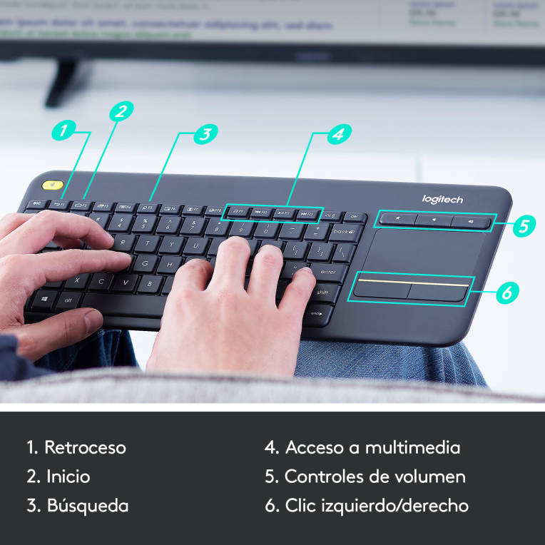 TECLADO LOGITECH K400 PLUS RF INALAMBRICO NEGRO - detalle