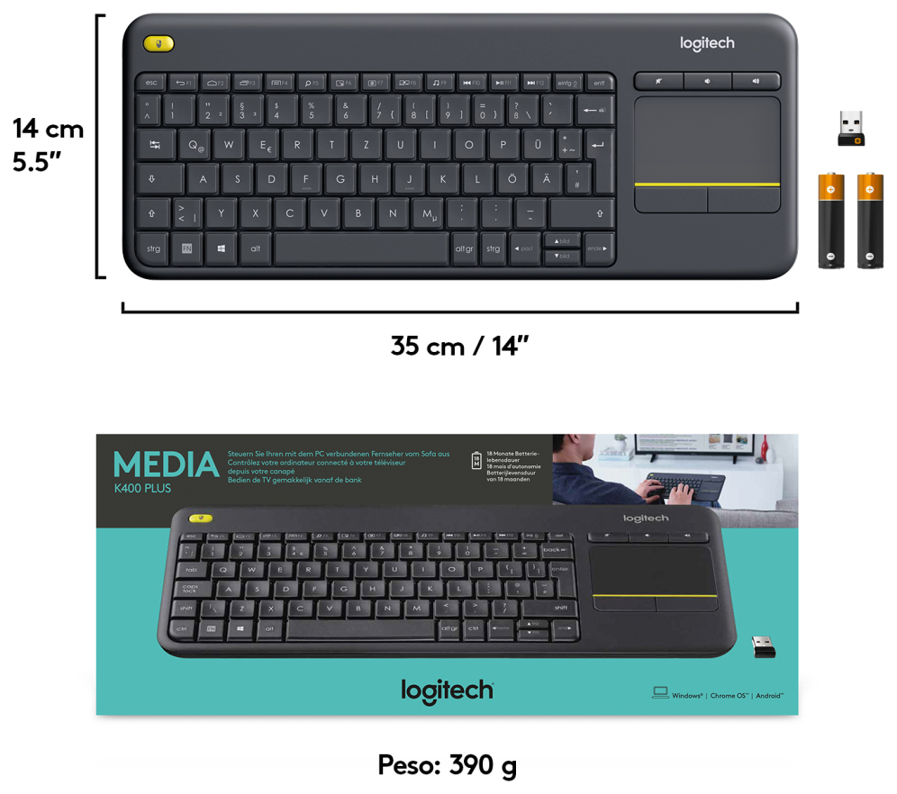 TECLADO LOGITECH K400 PLUS RF INALAMBRICO NEGRO - detalle