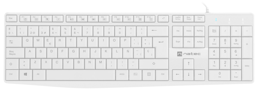 TECLADO NATEC NAUTILUS SLIM LAYOUT USB BLANCO - detalle