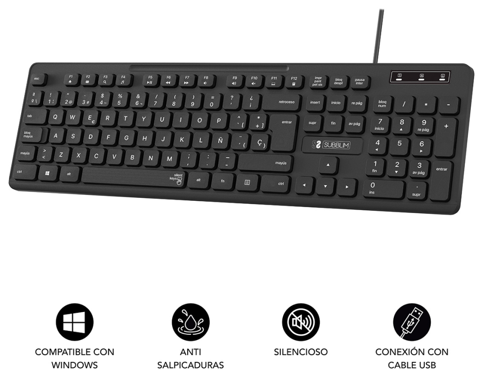 TECLADO SUBBLIM BUSINESS SLIM SILENCIOSO USB NEGRO - detalle