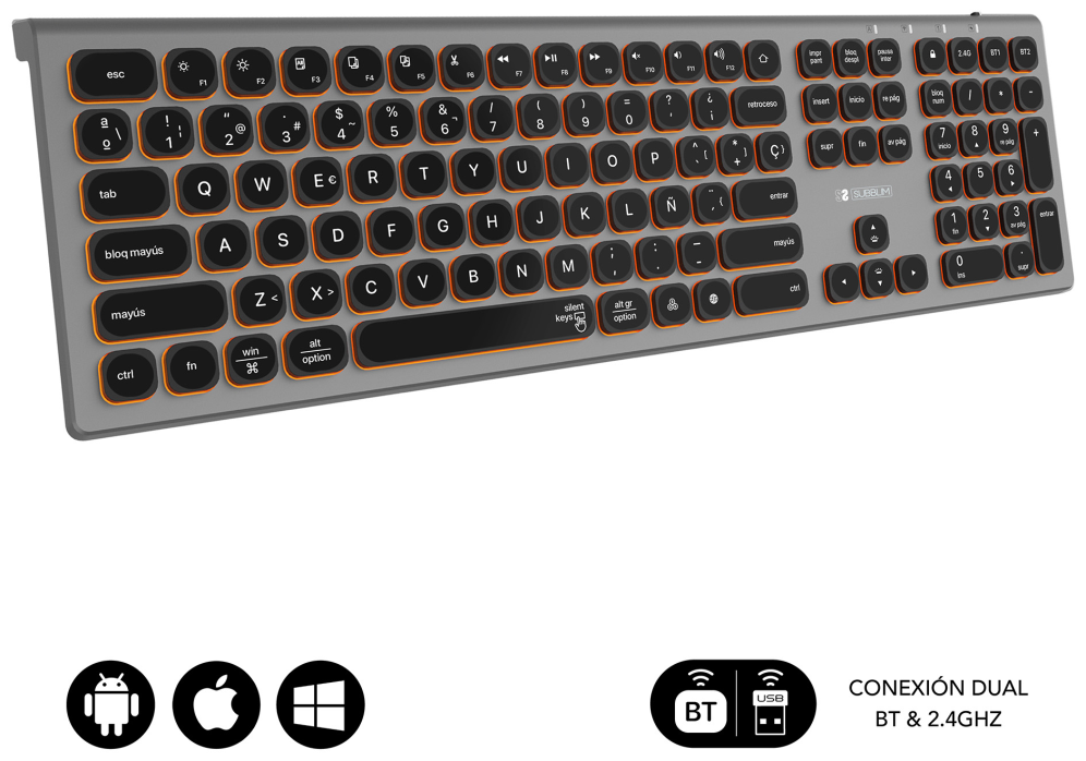 TECLADO SUBBLIM KEYBOARD MASTER BLUETOOTH RETROILUMINADO GREY/BLACK - detalle