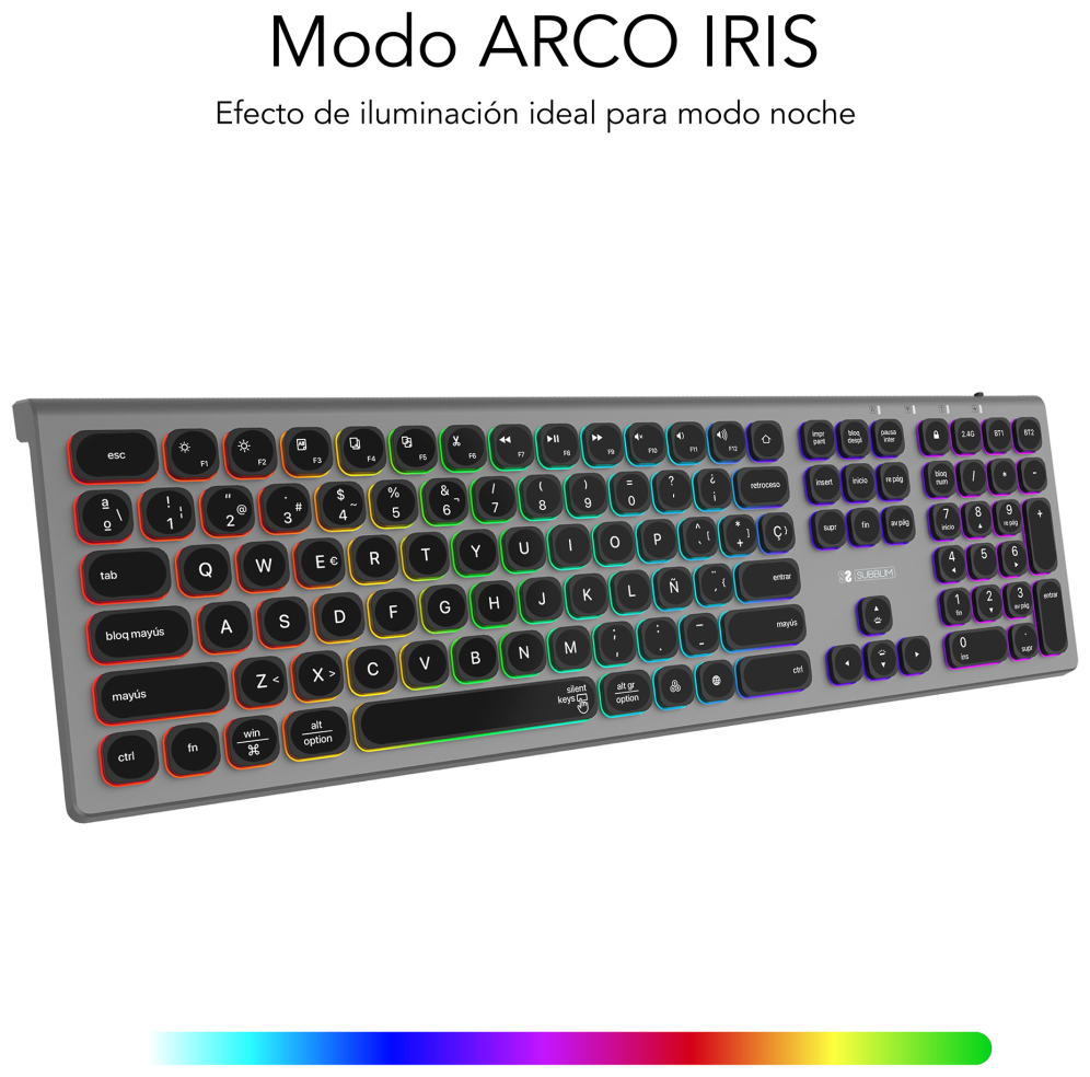 TECLADO SUBBLIM KEYBOARD MASTER BLUETOOTH RETROILUMINADO GREY/BLACK - detalle
