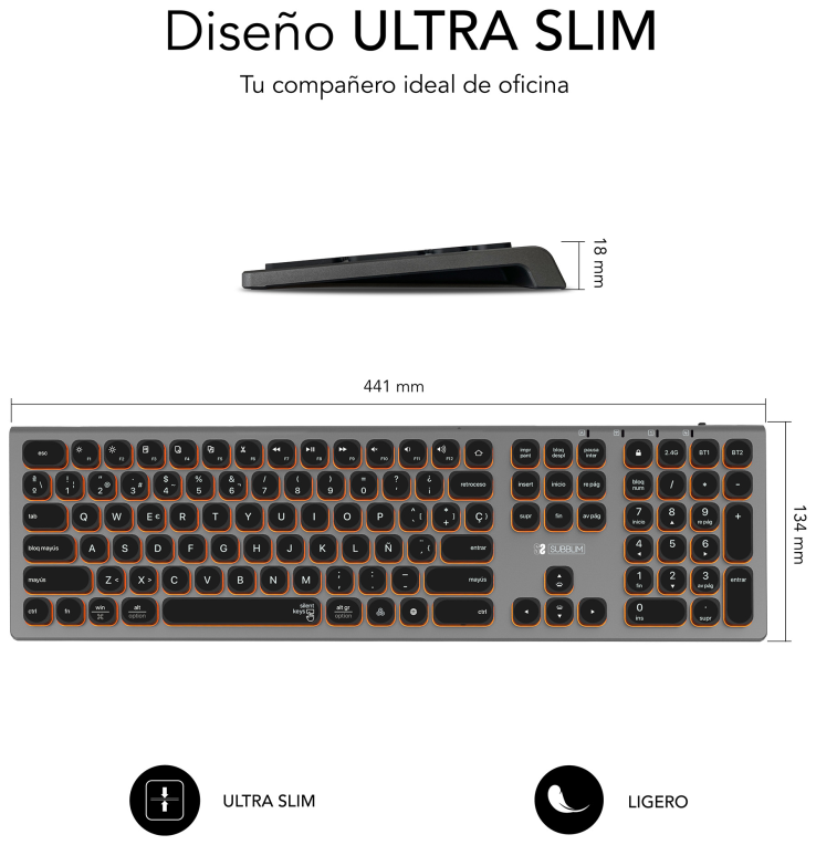 TECLADO SUBBLIM KEYBOARD MASTER BLUETOOTH RETROILUMINADO GREY/BLACK - detalle