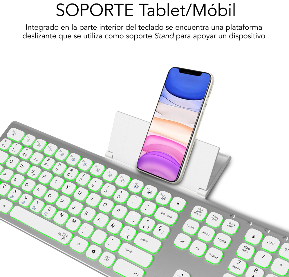 TECLADO SUBBLIM KEYBOARD MASTER BLUETOOTH RETROILUMINADO SILVER/BLACK - detalle