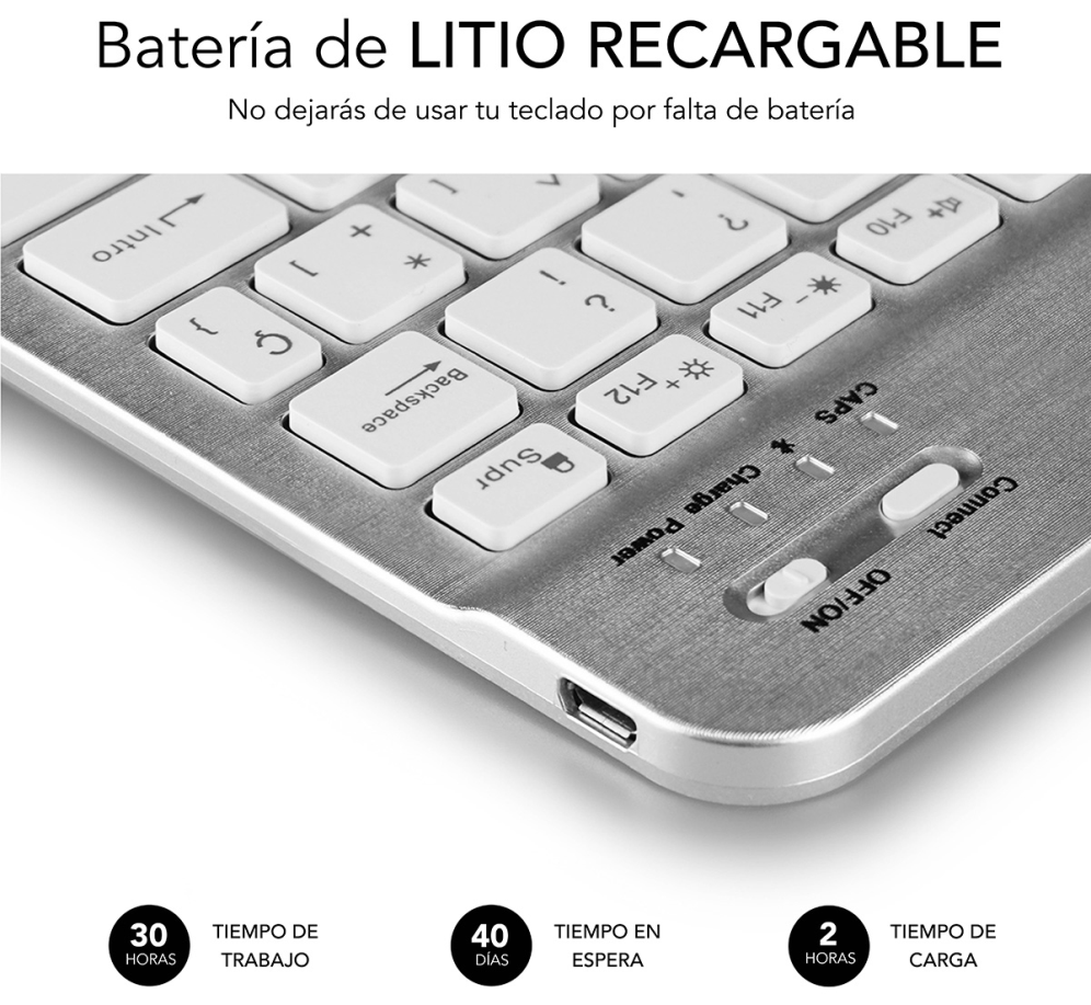 TECLADO SUBBLIM SMART BACKLIT BLUETOOTH RETROILUMINDO SILVER - detalle
