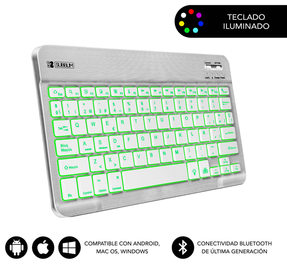 TECLADO SUBBLIM SMART BACKLIT BLUETOOTH RETROILUMINDO SILVER