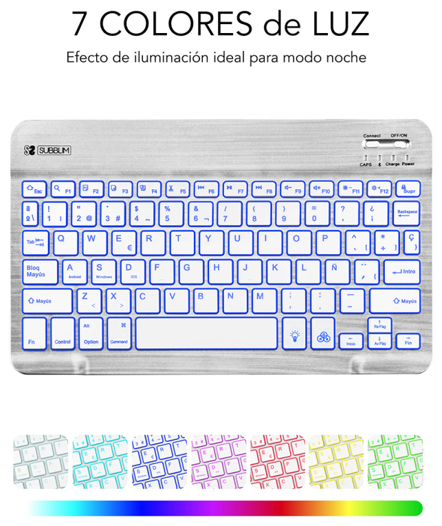 TECLADO SUBBLIM SMART BACKLIT BLUETOOTH RETROILUMINDO SILVER - detalle