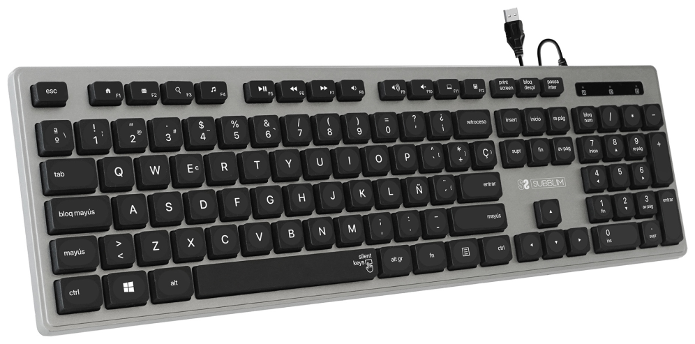 TECLADO SUBBLIM WIRED ERGO KEYS SILENT FLAT HQ USB GREY