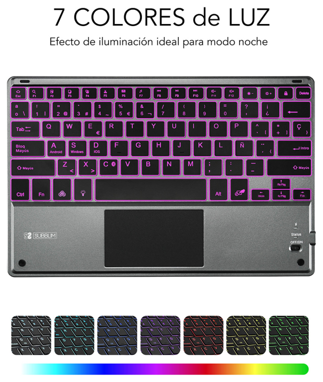 TECLADO TABLET SUBBLIM SMART BACKLIT BT KEYBOARD TOUCHPAD GREY - detalle
