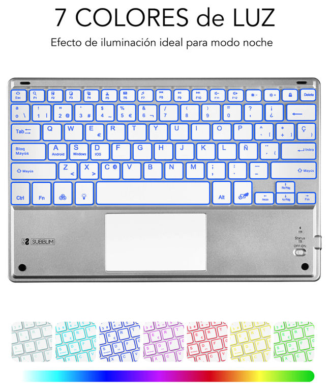 TECLADO TABLET SUBBLIM SMART BACKLIT BT KEYBOARD TOUCHPAD SILVER - detalle