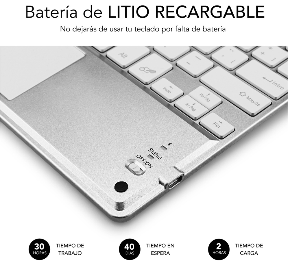TECLADO TABLET SUBBLIM SMART BACKLIT BT KEYBOARD TOUCHPAD SILVER - detalle