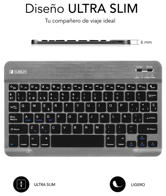 TECLADO TABLET SUBBLIM SMART BT KEYBOARD GREY - detalle