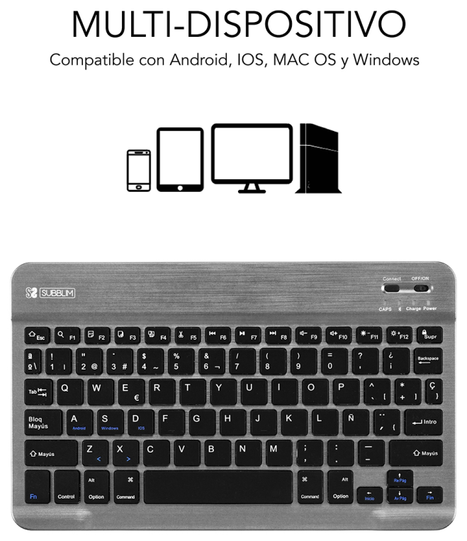 TECLADO TABLET SUBBLIM SMART BT KEYBOARD GREY - detalle