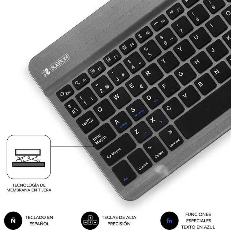 TECLADO TABLET SUBBLIM SMART BT KEYBOARD GREY - detalle