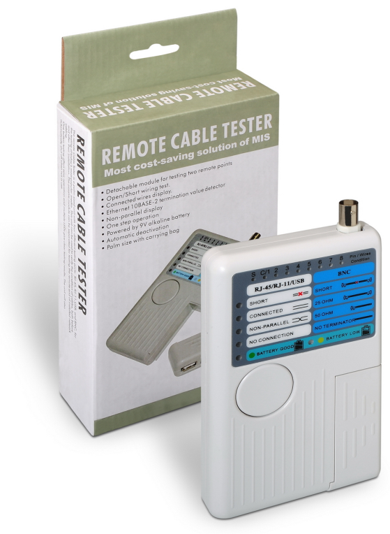 TESTEADOR AISENS PARA CABLE RJ11 RJ12 RJ45 USB COAXIAL - detalle