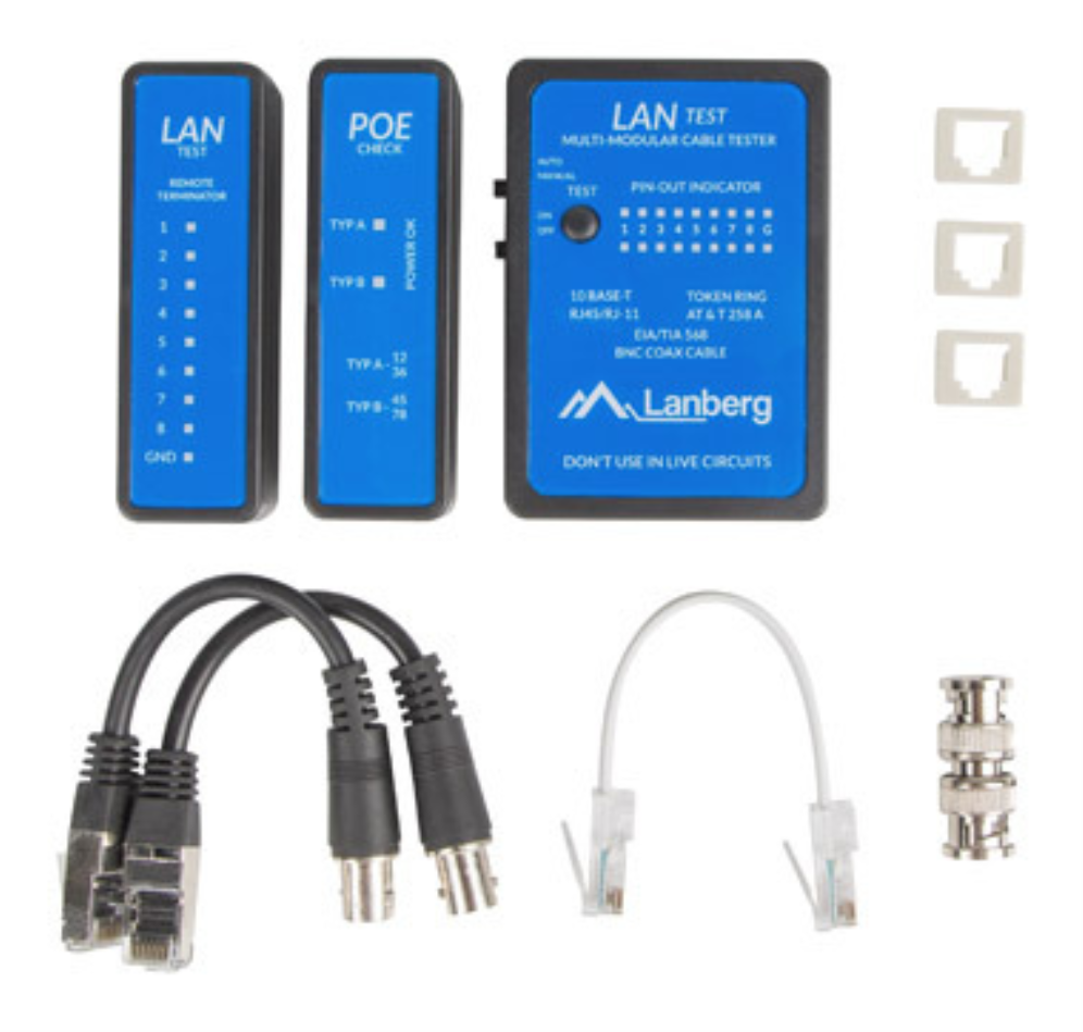 TESTER POE LANBERG CABLE RJ45 RJ12 RJ11 COAXIAL - detalle